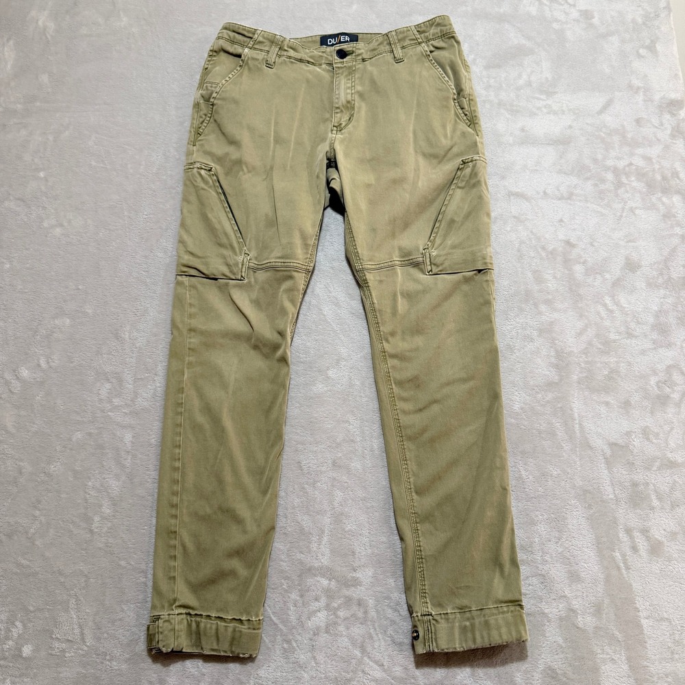 DU/ER Live Free Adventure Cargo Pants Mens 33x32 (Fit 34x30) Olive Green Utility
